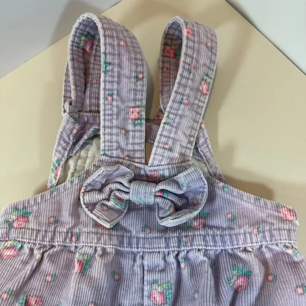 Vintage OshKosh RARE BOW BACK Purple Floral Corduroy Overalls 12 Months 80s